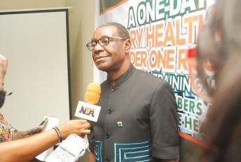 Chairman Akwa Ibom State Primary Health Care Development Agency Dr. Martins Akpan being interviewed at the workshop