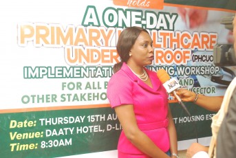 Dr. Angela Attah, Executive Secretary Akwa Ibom State Primary Health Care Development Agency being interviewed at the workshop