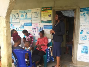 Executive Secretary of the Akwa Ibom State Primary Healthcare Development Agency Dr. Angela Attah speaking with clients at the PHC facility at Ikot Otu in Nsit Atai LGA