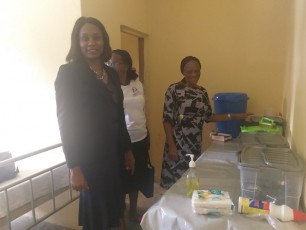 AKSPHCDA Executive Secretary with trained service providers at the PHC healthcare facility visited by AKSPHCDA